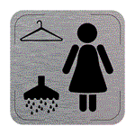 Ceduľka na dvere - Šatňa so sprchou ženy, hliníková tabuľka, 80 x 80 mm