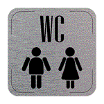 Ceduľka na dvere - WC muži/ženy, hliníková tabuľka, 80 x 80 mm