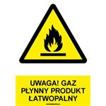 UWAGA! GAZ PŁYNNY PRODUKT ŁATWOPALNY - znak BHP z dziurkami, płyta PVC A4, 2 mm