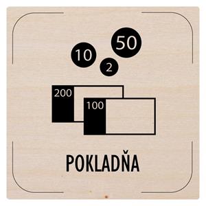 Ceduľka na dvere - Pokladňa - piktogram, drevená tabuľka, 80 x 80 mm