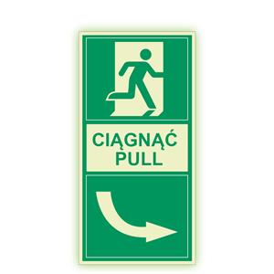 Ciągnąć w prawo - fotoluminescencyjny znak, płyta PVC 2 mm 200x100 mm