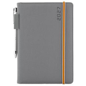 Diár AMOS denný A5 2027 polský - sivá/oranžová gumička