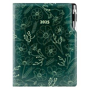 Diár DESIGN denný A4 2025 poľský - zelená - kvety