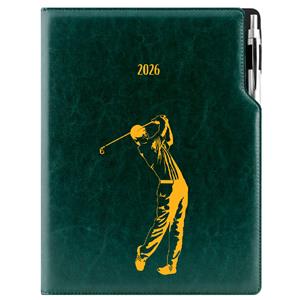 Diár DESIGN denný A4 2026 český - zelená - Golf muž