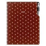 Diár DESIGN denný A4 2027 - hnedá - Biely kvet