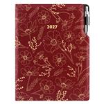 Diár DESIGN denný A4 2027 poľský - bordová - kvety
