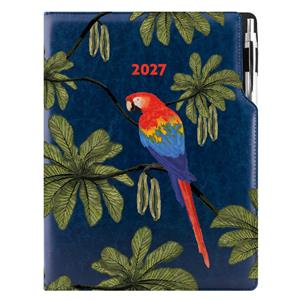 Diár DESIGN denný A4 2027 poľský - modrá - papagáj