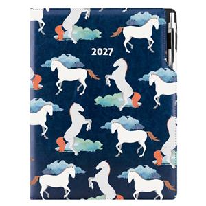 Diár DESIGN denný A4 2027 poľský - modrý - kone