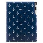 Diár DESIGN denný A4 2027 poľský - modrý - námorník - kotvy