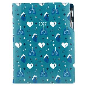 Diár DESIGN denný A4 2027 polský - tyrkysová- Doktor - srdce