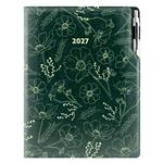Diár DESIGN denný A4 2027 poľský - zelená - kvety
