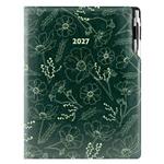 Diár DESIGN denný A4 2027 poľský - zelená - kvety