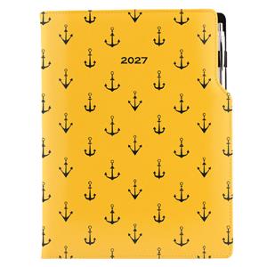 Diár DESIGN denný A4 2027 poľský - žltá - námorník - kotvy