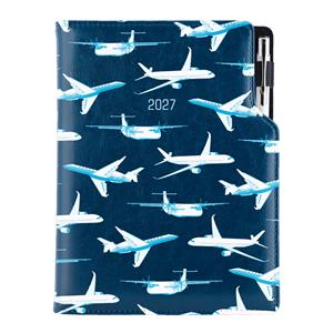 Diár DESIGN denný B6 2027 český - modrá - lietadlá