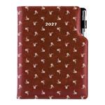 Diár DESIGN denný B6 2027 poľský - hnedá - biely kvet