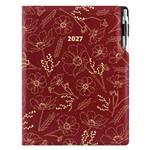 Diár DESIGN týždenný A4 2027 poľský - bordová - kvety