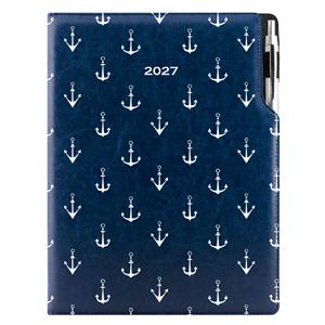 Diár DESIGN týždenný A4 2027 poľský - modrý - námorník - kotvy