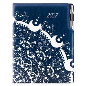 Diár DESIGN týždenný A4 2027 poľský - modrý - ornament