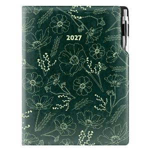Diár DESIGN týždenný A4 2027 - zelená - Kvety