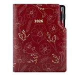 Diár DESIGN týždenný A5 2026 - bordová - Kvety