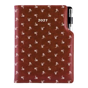 Diár DESIGN týždenný A5 2027 slovenský - hnedá - Biely kvet