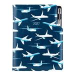 Diár DESIGN týždenný A5 2027 slovenský - modrá - lietadlá