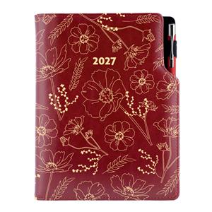 Diár DESIGN týždenný B5 2027 - bordová - Kvety