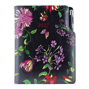 Diár DESIGN týždenný B5 2027 poľský - čierny - kvety