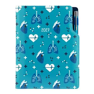 Diár DESIGN týždenný B6 2027 český - tyrkysová- Doktor - srdce