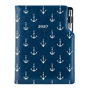 Diár DESIGN týždenný B6 2027 - modrá - Námorník - kotvy