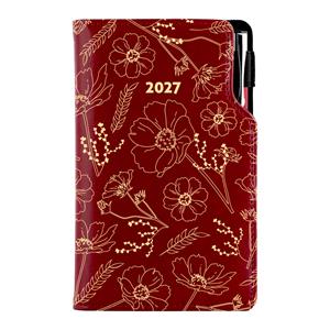 Diár DESIGN týždenný vreckový 2027 český - bordová - Kvety