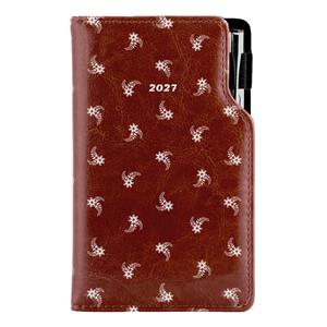 Diár DESIGN týždenný vreckový 2027 český - hnedá - Biely kvet