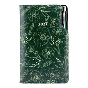 Diár DESIGN týždenný vreckový 2027 český - zelená - Kvety