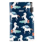 Diár DESIGN týždenný vreckový 2027 poľský - modrý - kone