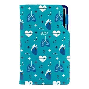 Diár DESIGN týždenný vreckový 2027 polský - tyrkysová- Doktor - srdce