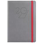 Diár POLY denný A5 2027 český - sivá/červená gumička