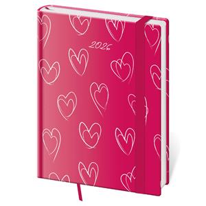 Diár týždenný B6 2026 Vario - Hearts s gumičkou