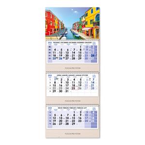 Drevený trojmesačný kalendár Trio Wood Benátky skládaný český so špirálou 2024 - modrý