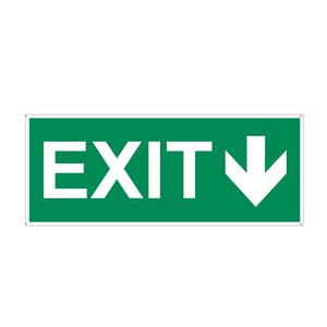 EXIT - nápis so šípkou - bezpečnostná tabuľka, plast 2 mm s dierkami 200x75 mm