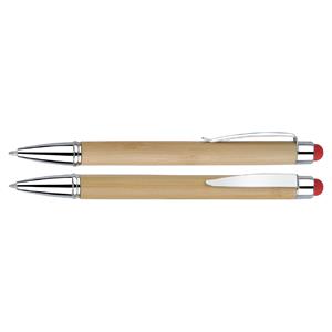 Guľôčkové pero Blustery - svetlé drevo/červená