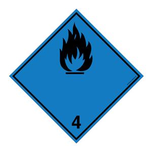 MATERIAŁY WYTWARZAJĄCE W KONTAKCIE Z WODĄ GAZY ZAPALNE PODKLASA 4 CZARNY SYMBOL, naklejka 100x100 mm