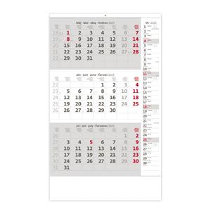 Nástenný kalendár 2023 - Trojmesačný kalendár sivý s poznámkami