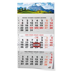 Nástenný kalendár 2026 Trojmesačný - čierny - Príroda