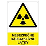 Nebezpečenstvo, rádioaktívne látky - bezpečnostná tabuľka s dierkami, plast 2 mm - A4