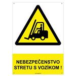 Nebezpečenstvo stretu s vozíkom! - bezpečnostná tabuľka s dierkami, plast 2 mm - A4