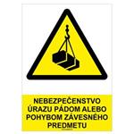 Nebezpečenstvo úrazu pádom alebo pohybom závesného predmetu - bezpečnostná tabuľka, plast 2 mm - A4