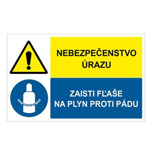 Nebezpečenstvo úrazu-Zaisti fľaše na plyn proti pádu, kombinácia,plast 1mm,95x60mm