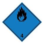 Nebezpečenstvo vytvorenia horľavého plynu pri styku s vodou č.4 čierny symbol, plast 1 mm,100x100 mm
