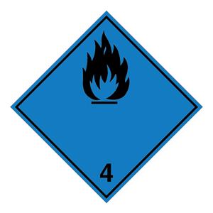 Nebezpečenstvo vytvorenia horľavého plynu pri styku s vodou č.4 čierny symbol, plast 2 mm,100x100 mm