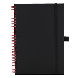 Notes koženkový SIMPLY A5 linajkový - čierna/červená špirála